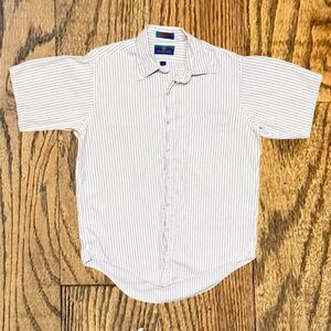 Vintage Blue Pinstripes Short Sleeve Button Up Work Shirt